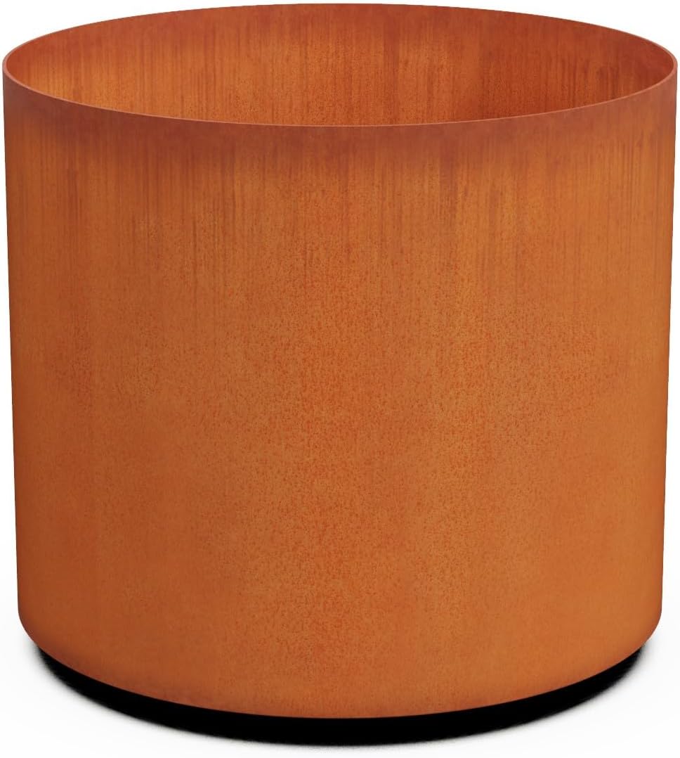 Plantercraft Large Round Planters for Outdoor Plants - 24 Inch Corten Steel Planter for Patio