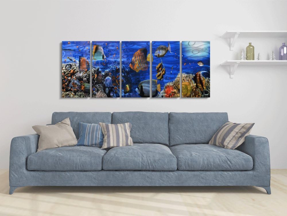 Yihui Arts Handcrafted 3D Metal Wall Art - Ocean Wave Sculpture, 5 - Panel Aluminum Decor for Living Room, Bedroom & Office