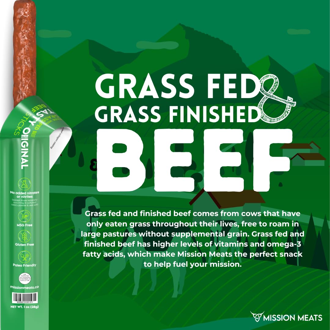 Mission Meats Kids Beef Sticks, Zero Sugar, Healthy Mini Snacks 0.5oz, 24ct | Healthy Back-to-School Snack, Great for Lunches & Sports, Top 9 Allergen Free, Individually Wrapped, Kid-Loved & Not Spicy