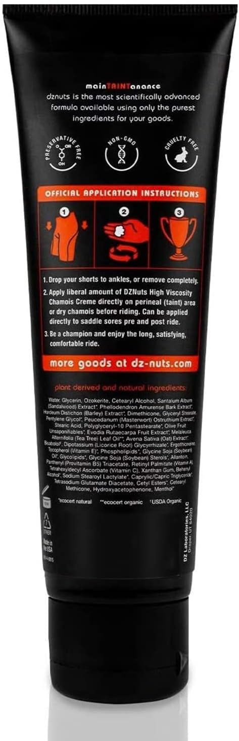 dznuts Men's Pro Chamois Cream, Anti -Chafing Cream for Saddle Sores, Chafing, Rubbing, Inner Thighs Friction for Cyclists, Runners, Triathletes