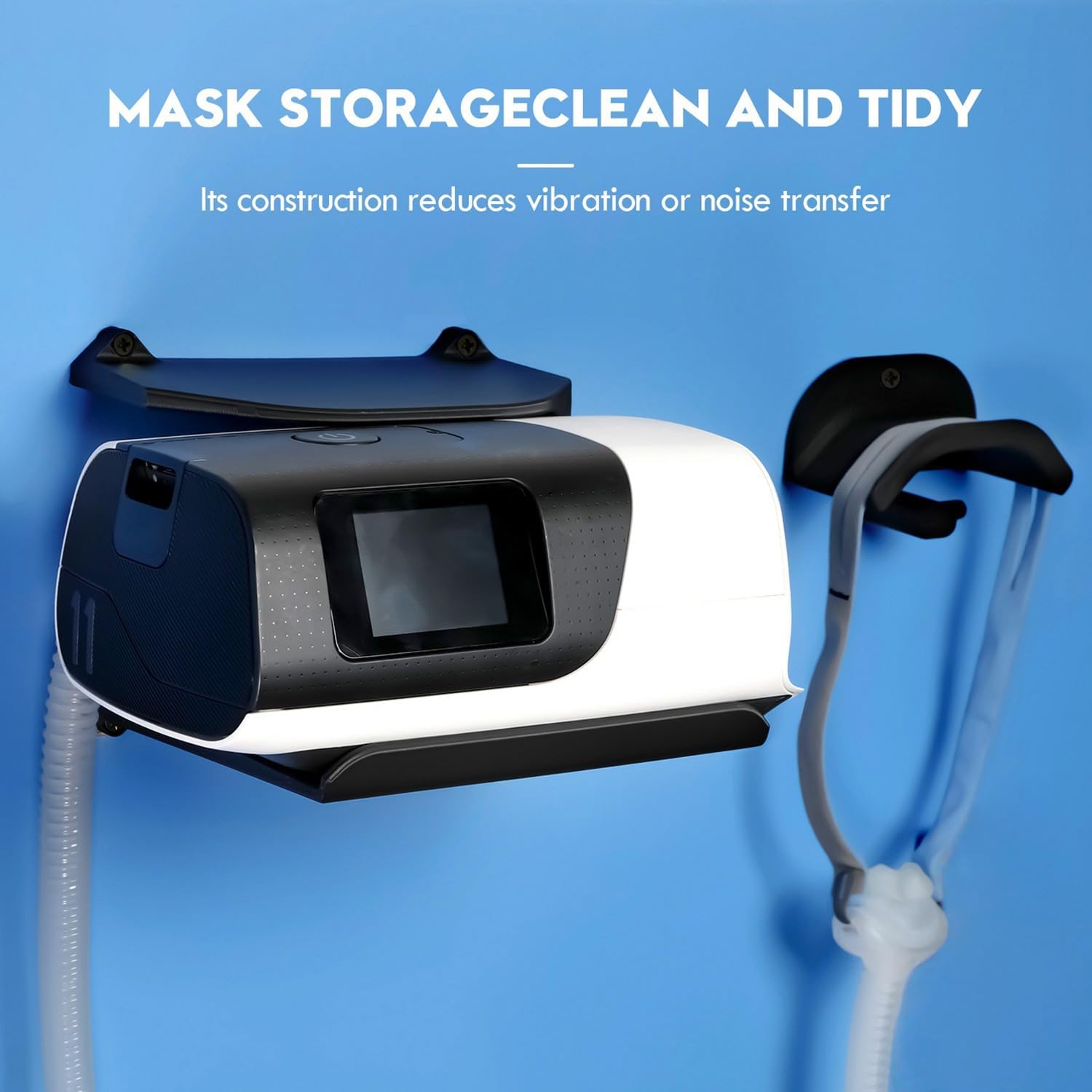 CPAP Wall Mount Shelf for AirSense 11 with CPAP Hose Hanger & Mask Hook | CPAP Shelf for Bedside Save Space