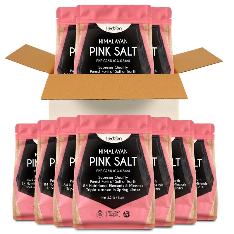 HERBION Naturals Himalayan Pink Salt Jar Fine Grain, GMO Free, Supreme Quality Chemical Free, Vegan, Kosher Certified, Fine Grain All Natural Salt