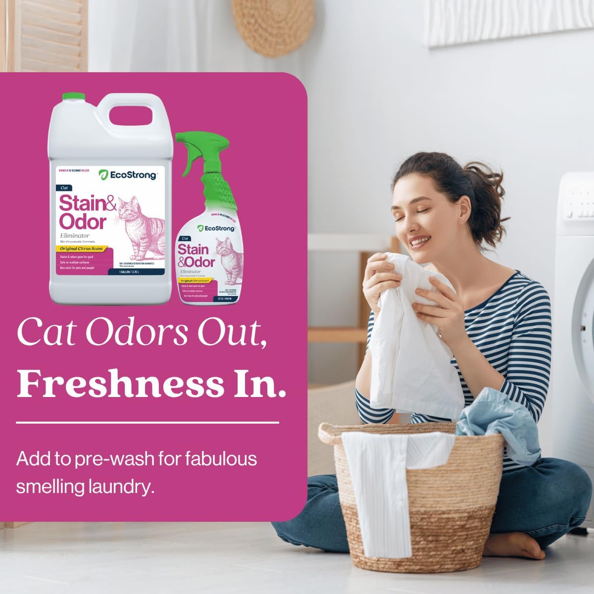 Eco Strong Cat Stain And Odor Remover| Enzyme Urine Odor Neutralizer - Stain Remover for Carpet, Litter Boxes, Bedding