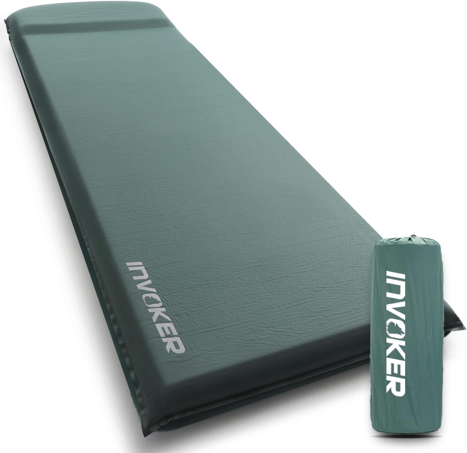 INVOKER Camping Sleeping Pad, Self-Inflating, 75 x 24 x 3.15 in, Green