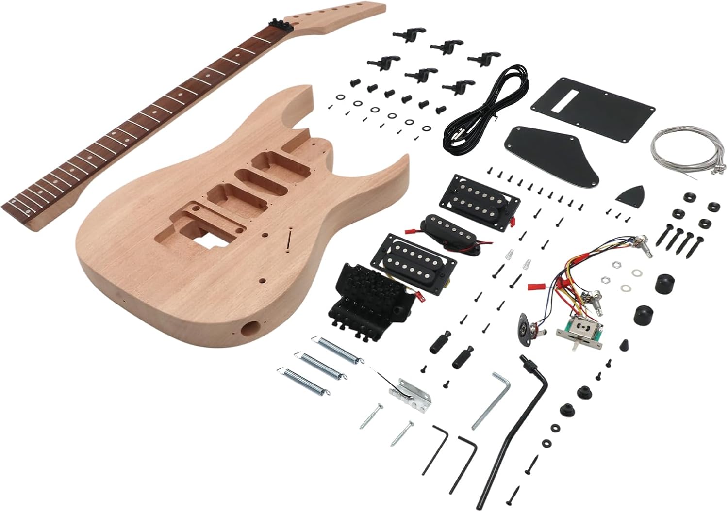 DIY Electric Guitar Kit Beginner Kit 6 String Right Hand JS Series | Mahogany Body, Mahogany Neck, Rosewood Fretboard, Black Hardware