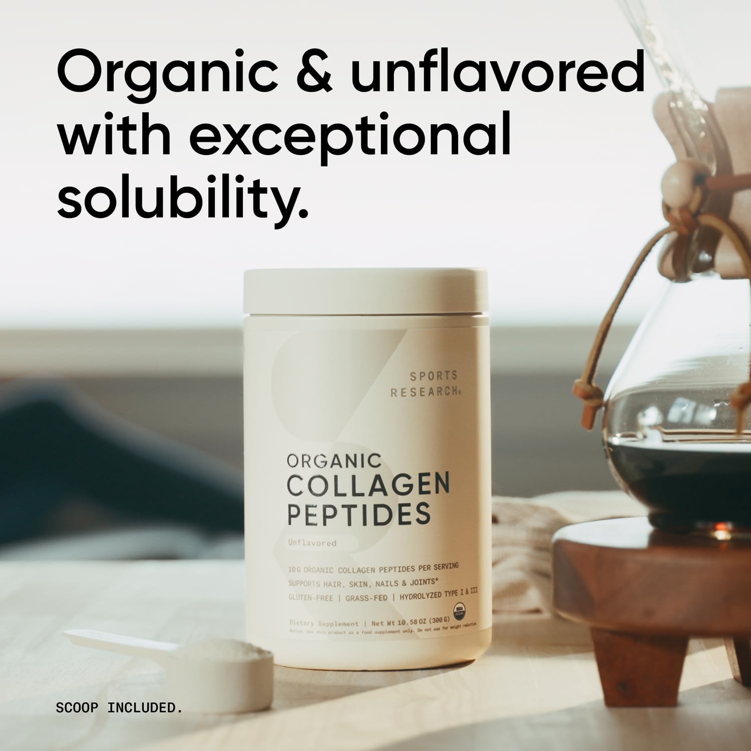 Sports Research® Collagen Peptides Protein Powder 16oz (Unflavored) | 11g Grass-Fed Collagen per Scoop · Hair, Skin & Joint Support · Easy to Mix in Coffee & Shakes - 41 Servings