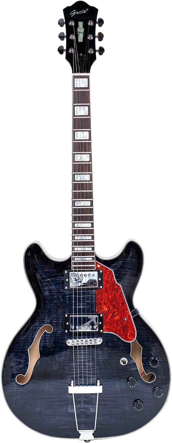 GROTE Jazz Electric Guitar Semi-Hollow Body Trapeze Tailpiece Bridge Guitar Gig Bag (RED)