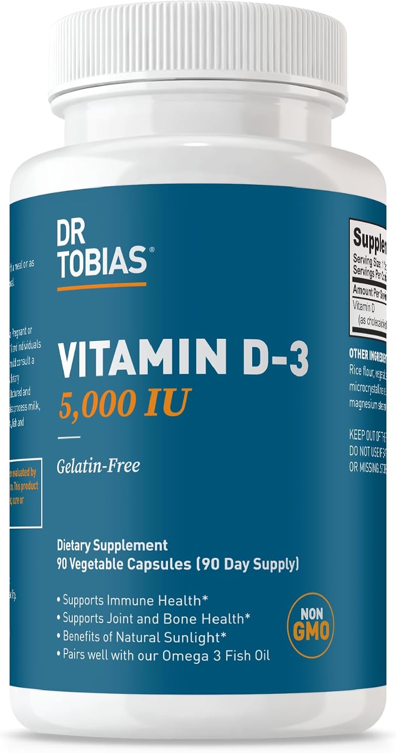 Dr. Tobias Vitamin D3 5000 IU 90 Capsules | Extra Strength Vitamin D | Bone, Teeth & Immune Support | 5
