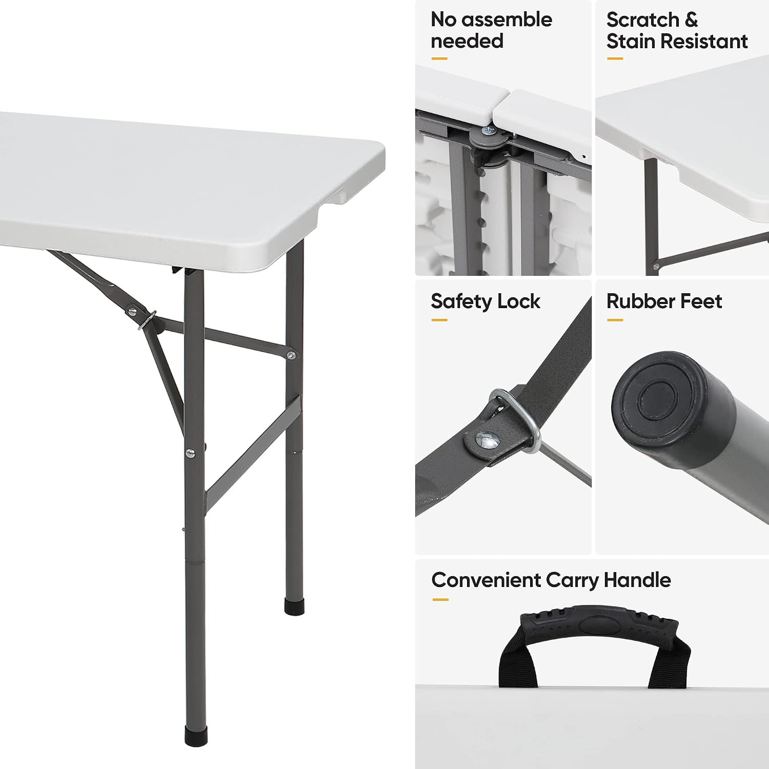 SUPER DEAL 6FT Folding Table for Indoor Outdoor, Portable Heavy Duty Fold-in-Half Plastic Dining Picnic Party Camping Table with Carrying Handle