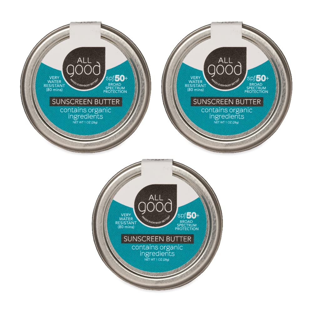 All Good Sunscreen - Zinc Oxide Sunscreen - Travel Size SPF 50+, Water Resistant for Face, Nose, Ears 1 oz (2-pack)
