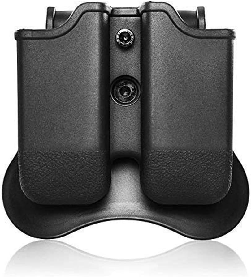 Double Mag Pouch Fit Glock 9mm/.40 Cal Magazines | Polymer Paddle Holster with 360°Adjustable Cant , Ambidextrous, Outside Waistband, Black