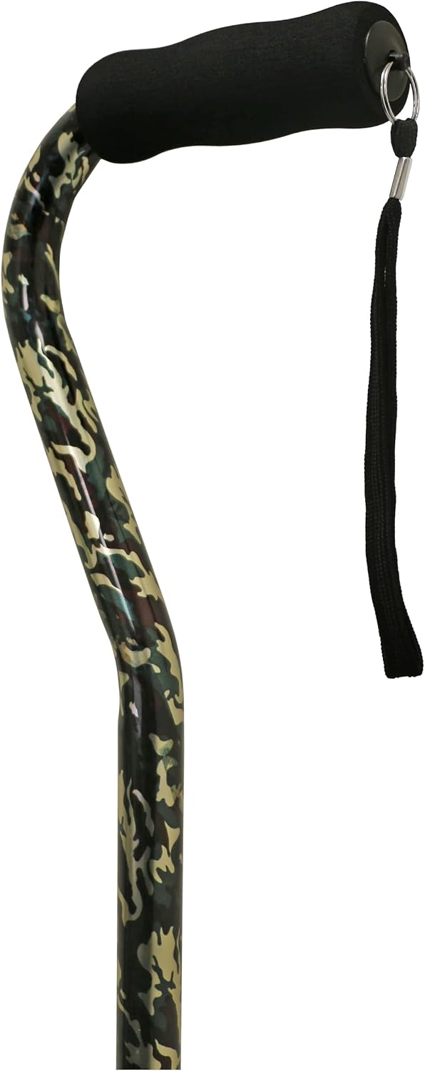 PCP Adjustable Cane, Offset Handle, Foam Grip, Wrist Strap, Lightweight Aluminum, Hunter Camouflage Pattern