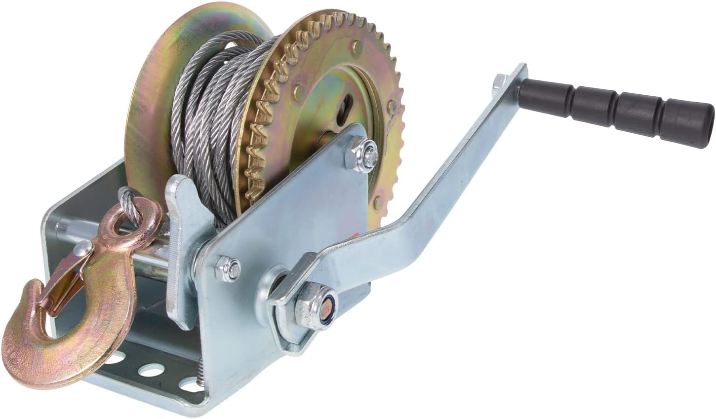 BOSS Buck Durable Steel Versatile 1 Way Ratchet Style Zinc Plating 1200 LB Winch for Game Feeder| Over 26' Cable and Hook Included
