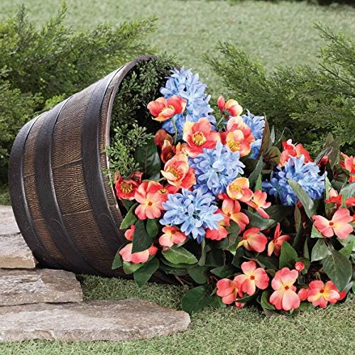 Fox Valley Traders Wood-Look Barrel Planters, Lightweight Durable | Plastic, Outdoor D cor, Rustic - 8 -H x 13 -Dia