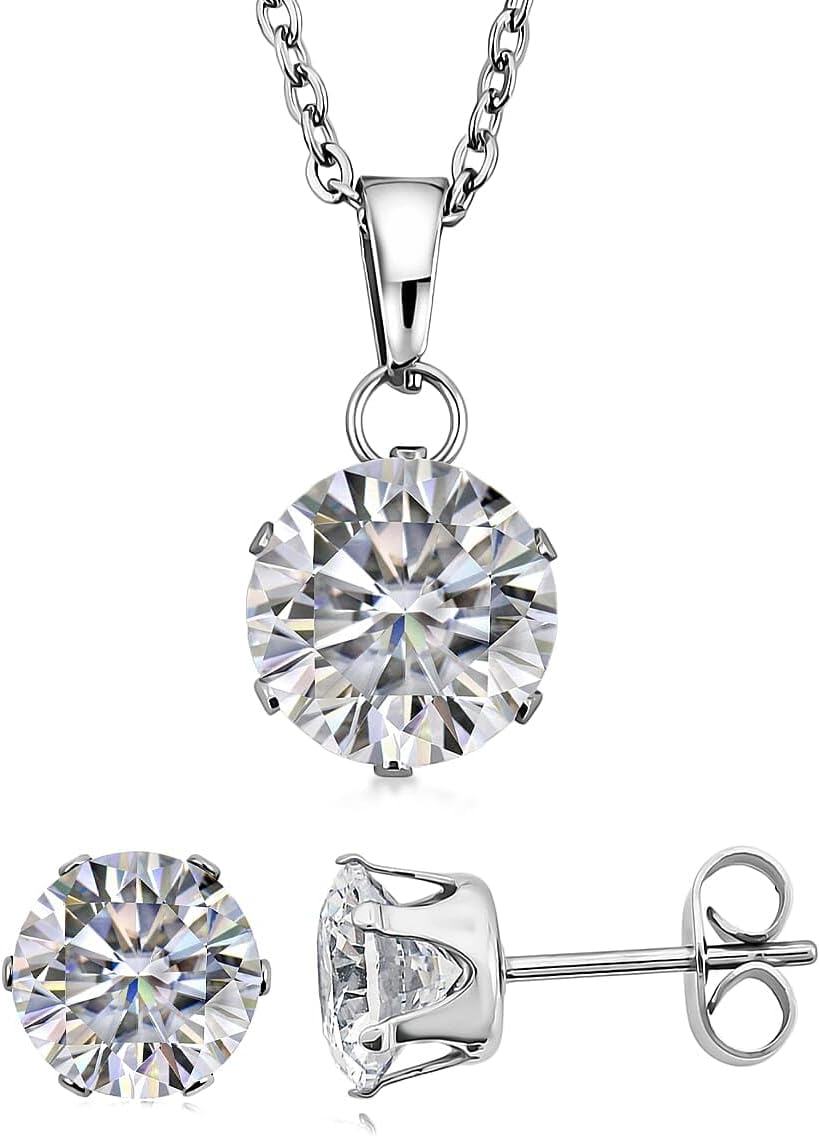 2 Piece Set Crystal Solitaire Earrings Pendant Necklace 18 Inches in Steel