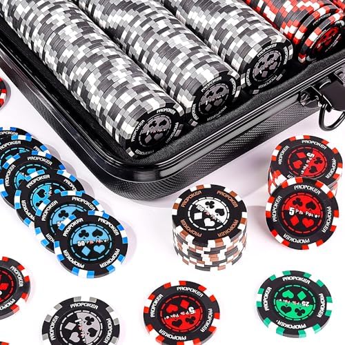 Versa Games Pro Poker Chips - Poker Set 13.5g 500 Piece Casino Clay Poker Chips with Denomination Numbers for Texas Holdem - New Upgraded Poker Chip