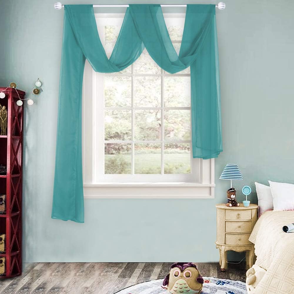 HUTO Light Pink Sheer Window Scarf Valances for Girls Room Sheer Soft Voile Curtain Scarves for Wedding Party 216 Extra Long
