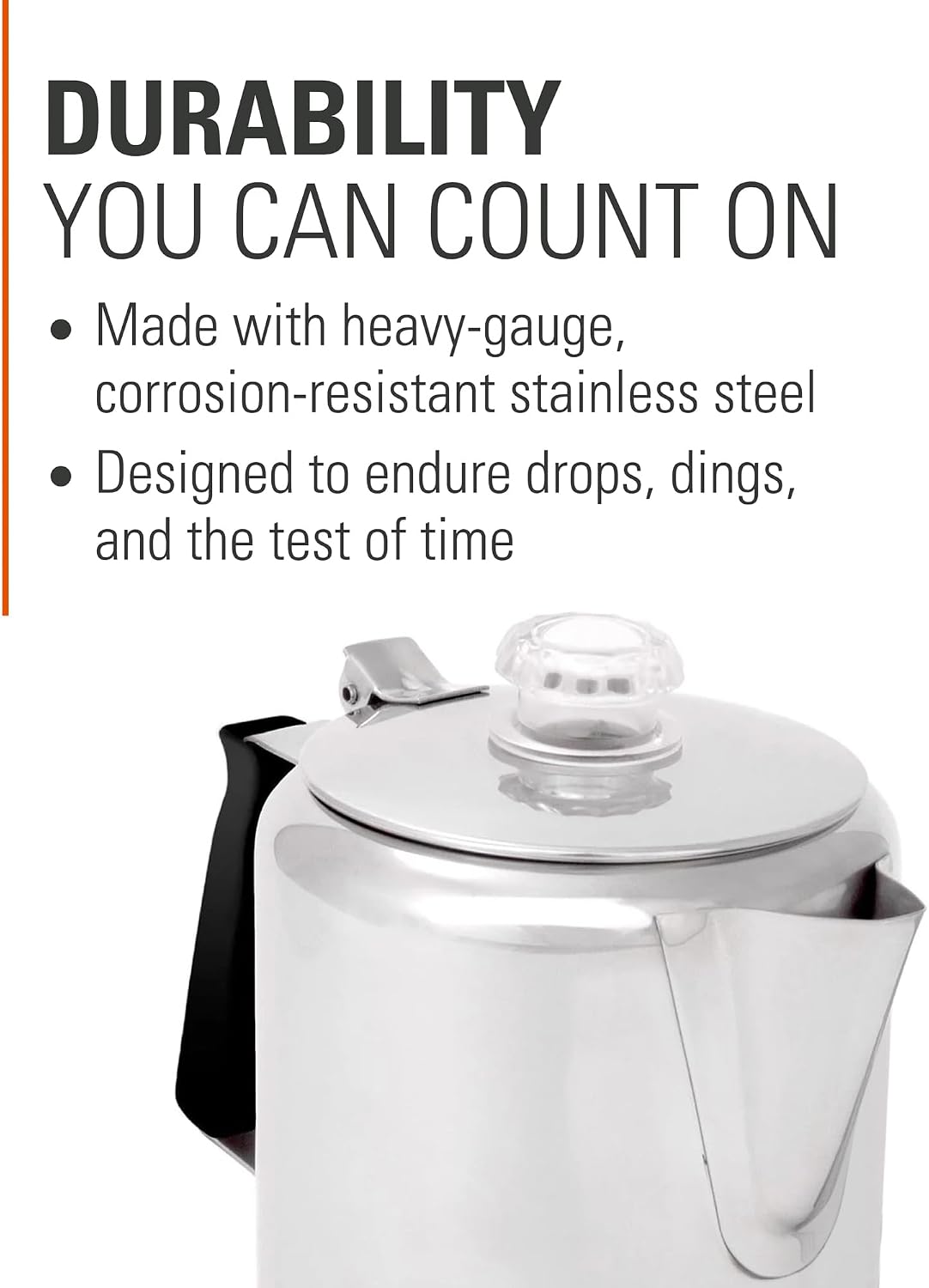 GSI Outdoors Percolator Coffee Pot I Glacier Stainless Steel with Silicone Handle for Camping, Backpacking, Travel, RV & Hunting - Stove Safe