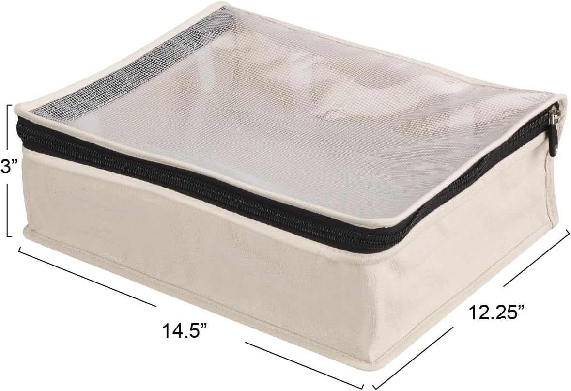 Household Essentials Canvas Sweater Storage Bags, 2-Pack, Breathable Cotton, Under-Bed Zippered Storage with Clear Top Window, Stackable, Cedar Insert Compatible (Not Included), Natural