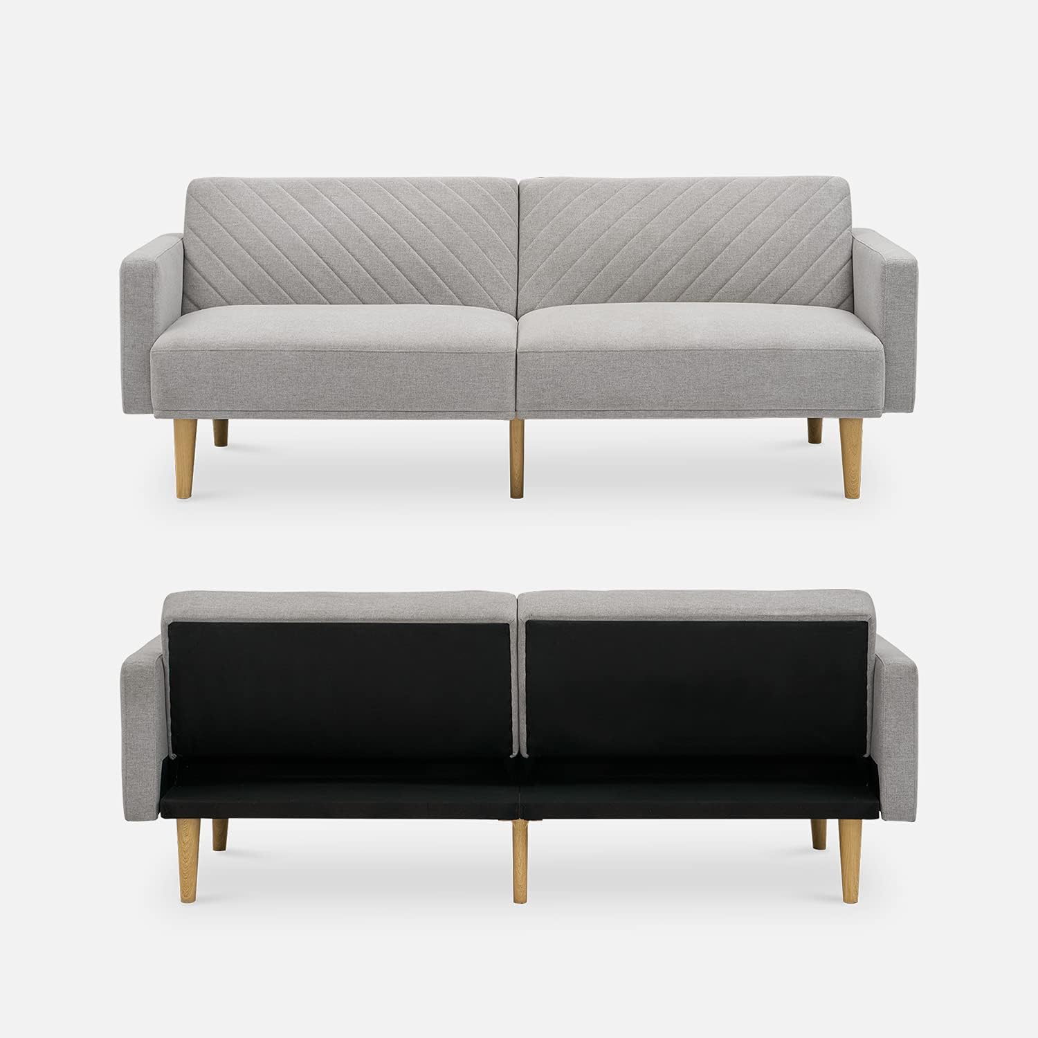 mopio 76.4" Futon Sofa Bed Chevron Styled, Sleeper Couch (Old Rosa Velvet)