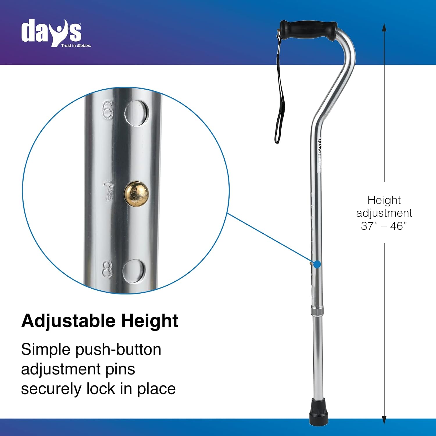 Days Standard Bariatric Offset Cane, Bariatric Cane with Rubber Tip, Heavy Duty Walking Cane for Weight Bearing, Limited Mobility Aid for Elderly, Tall & Heavy Adults, Silver with Black Handle