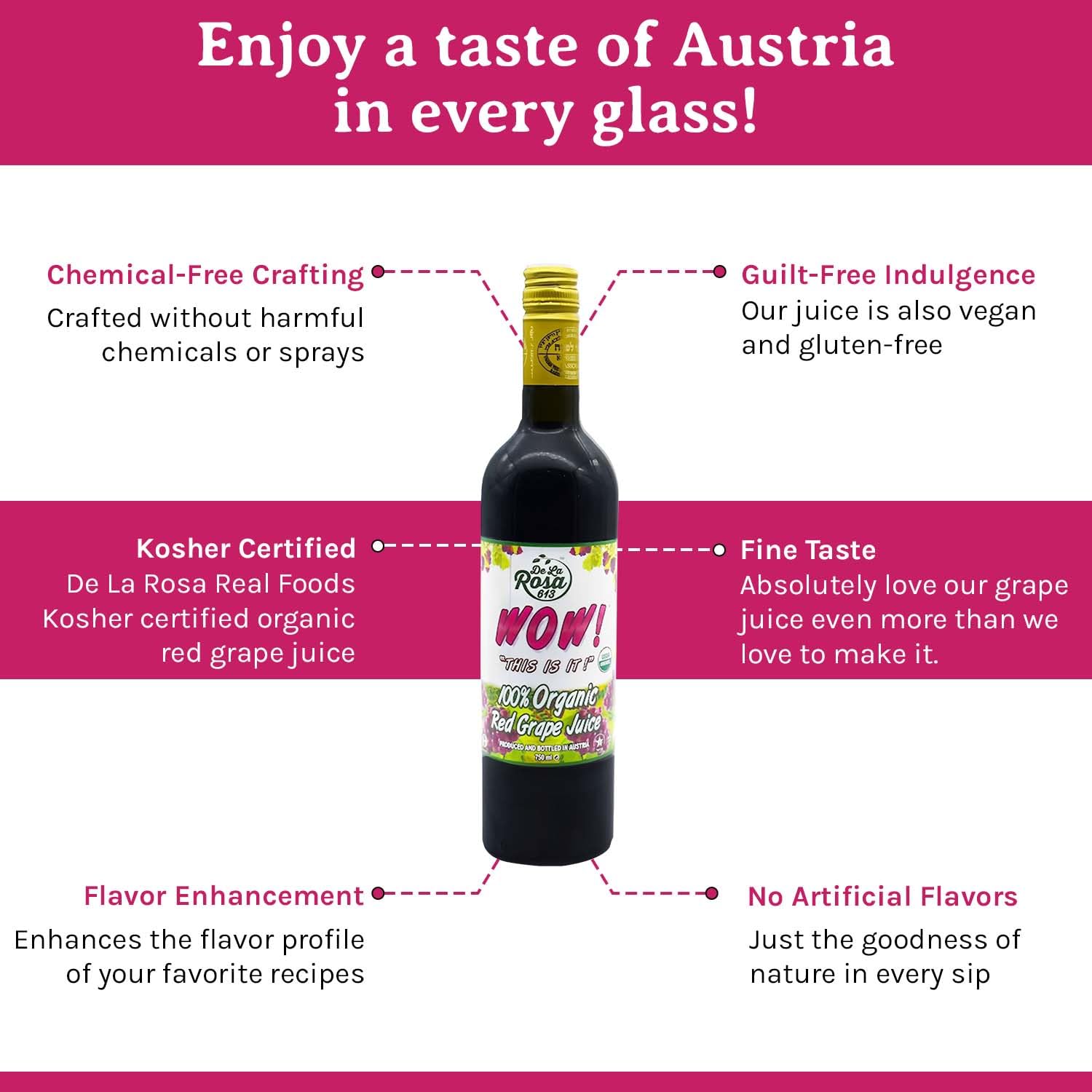 De La Rosa Organic Austrian Kosher Red Grape Juice (25.4 oz - 2pack)