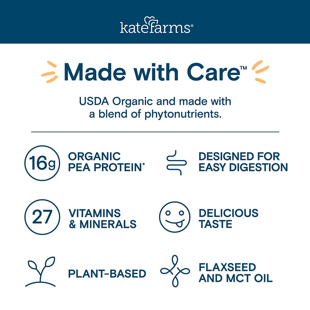 KATE FARMS Organic Nutrition Shake, Chocolate, 16g Protein, 12 Pack