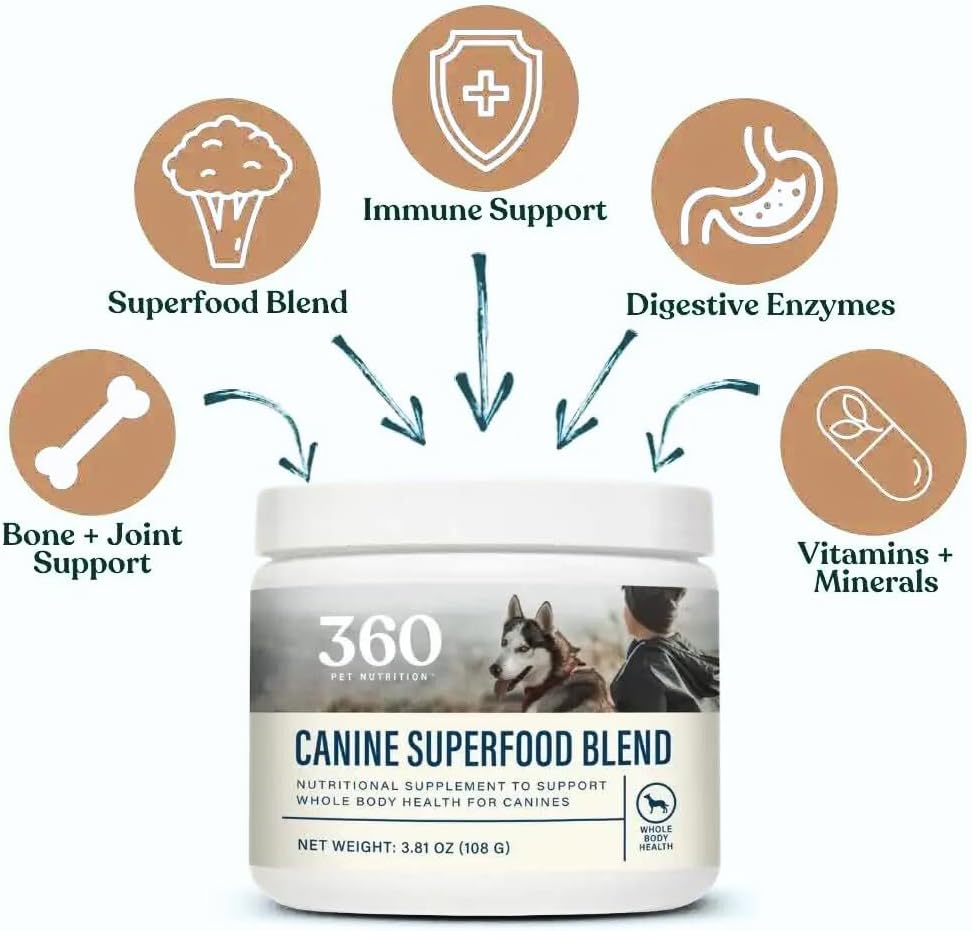 360 Pet Nutrition Canine Superfood Boost – All Life Stage Dog Meal Topper & Supplement, Supports Joint, Digestive & Immune Health, 30 Servings
