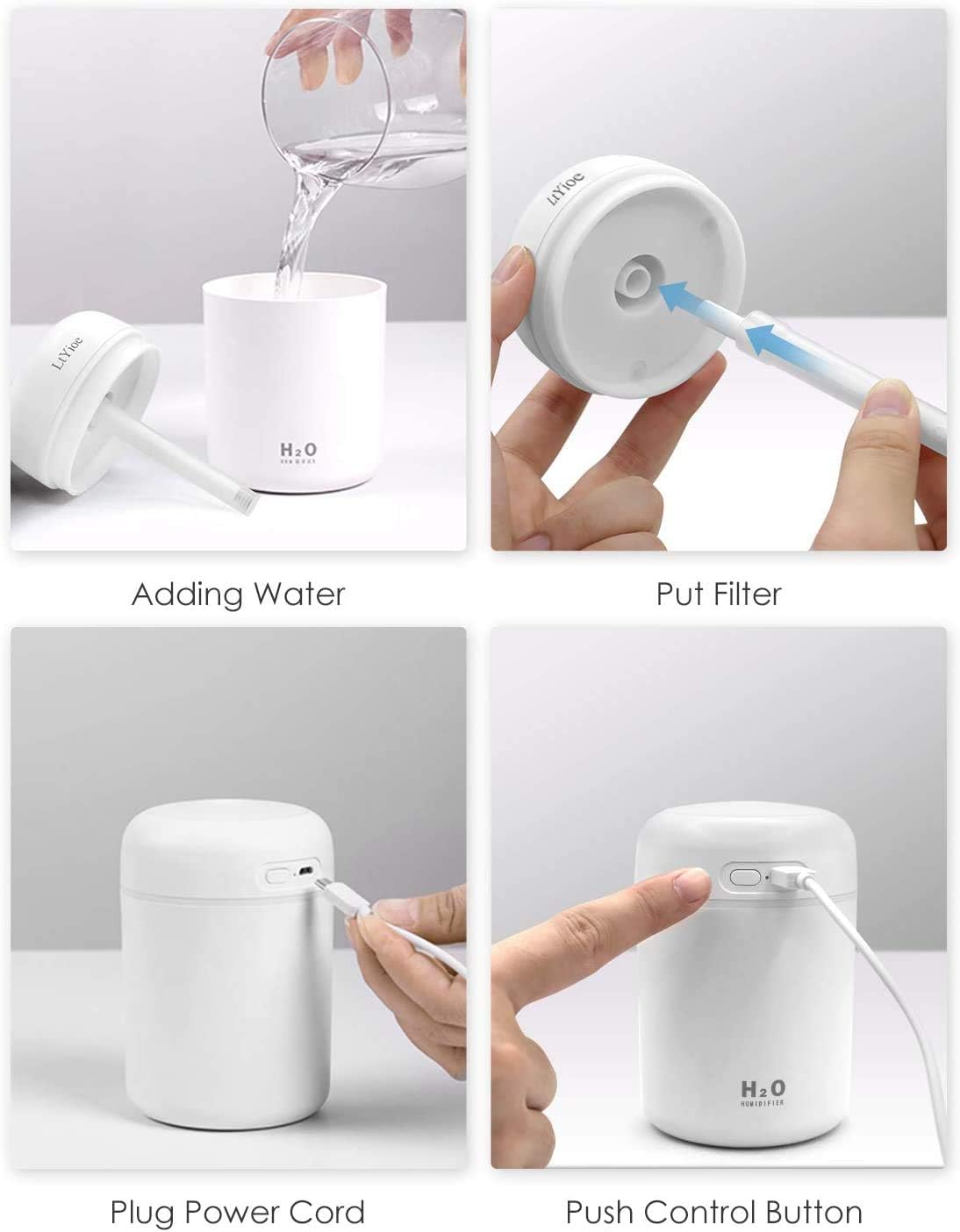 LtYioe Colorful Cool Mini Humidifier, USB Personal Desktop Humidifier for Car, Office Room, Bedroom, etc. Auto Shut-Off, 2 Mist Modes