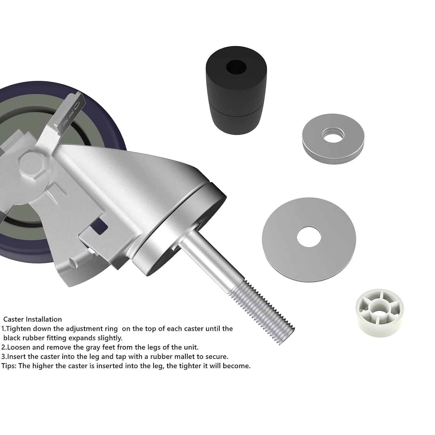 4 Inch Expanding Stem Caster Set of 4 for Stainless Steel Table