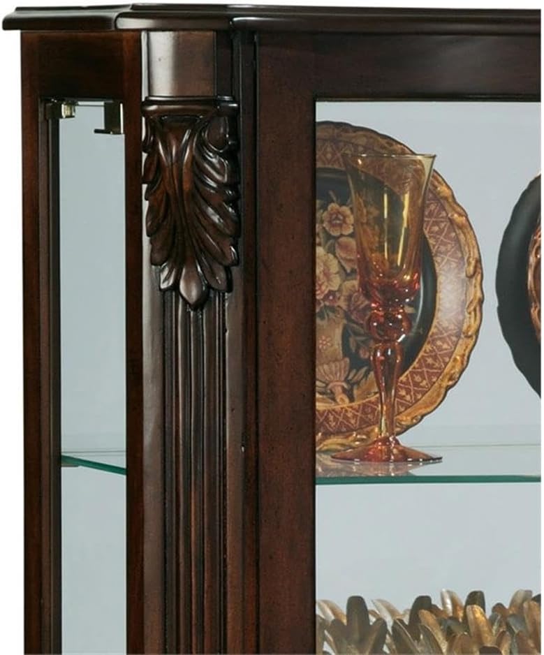 Pulaski Furniture Carved Wood 3 Shelf Curio Cabinet in Cherry Brown Finish