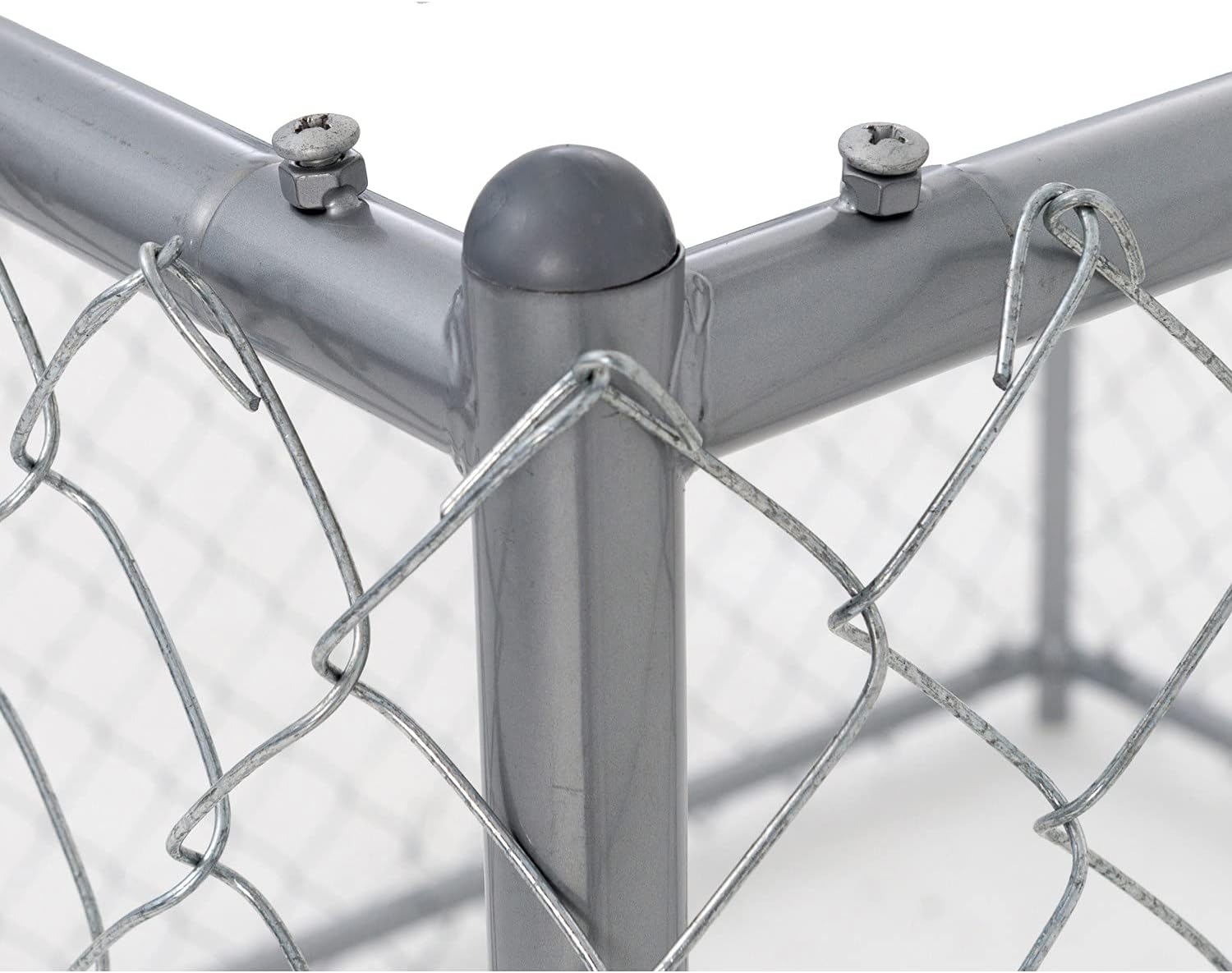 Lucky Dog 10' x 10' x 6' Heavy Duty Outdoor Welded Galvanized Steel Chain Link Dog Kennel Enclosure with 2 Configurations and Latching Door, Silver