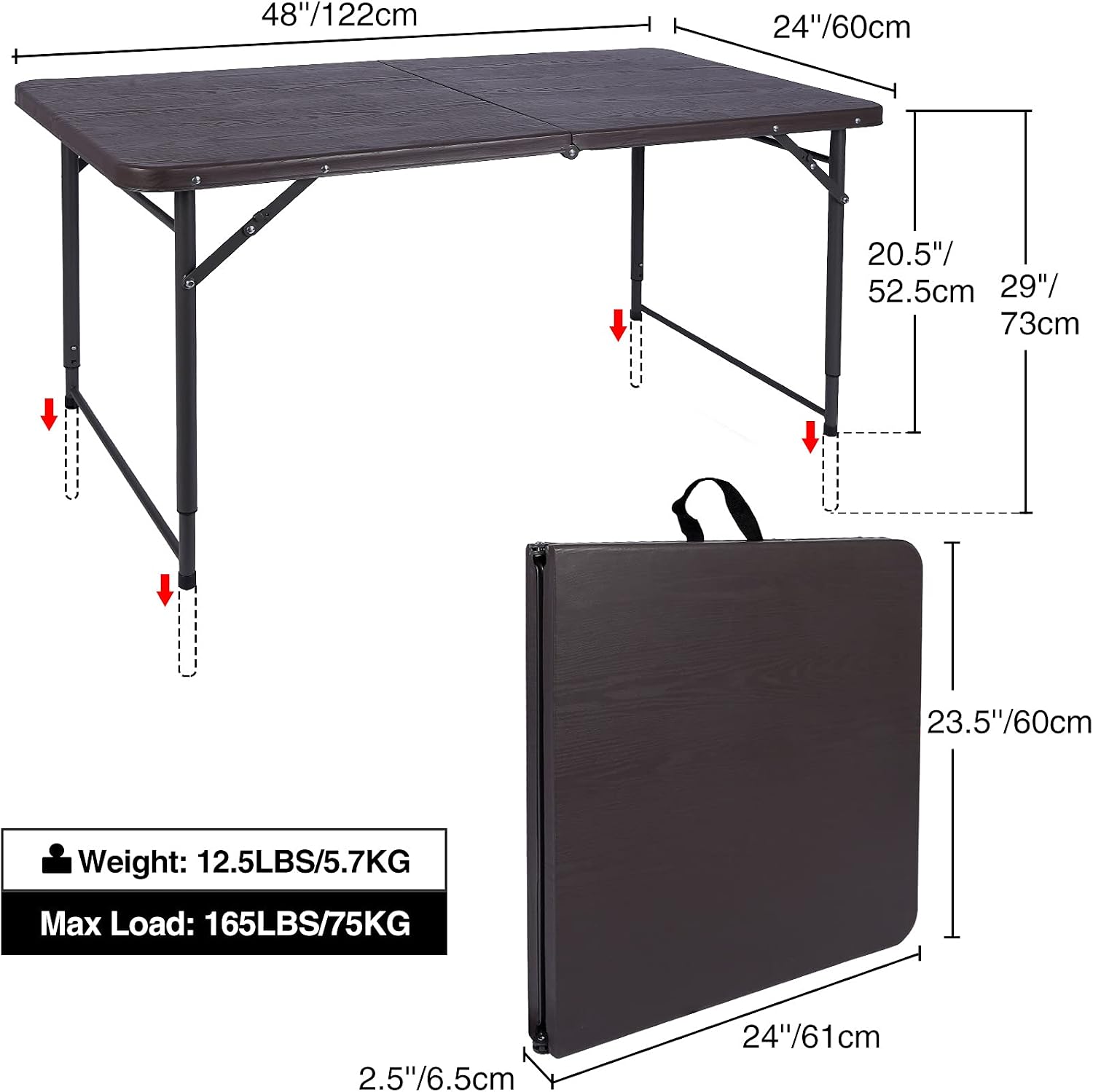 REDCAMP 34" Square Folding Card Table with Resin Top, Portable Fold in Half Small Card Tables with Collapsible Legs for Adults Indoor Outdoor Use