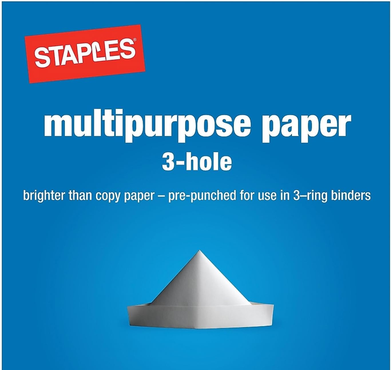 Staples Multipurpose Paper, 8 1/2 x 11, 3-Hole Punched, Ream, for Office, School & Home | Pre-punched white paper ready for standard 3-ring binders. Sold by the ream.