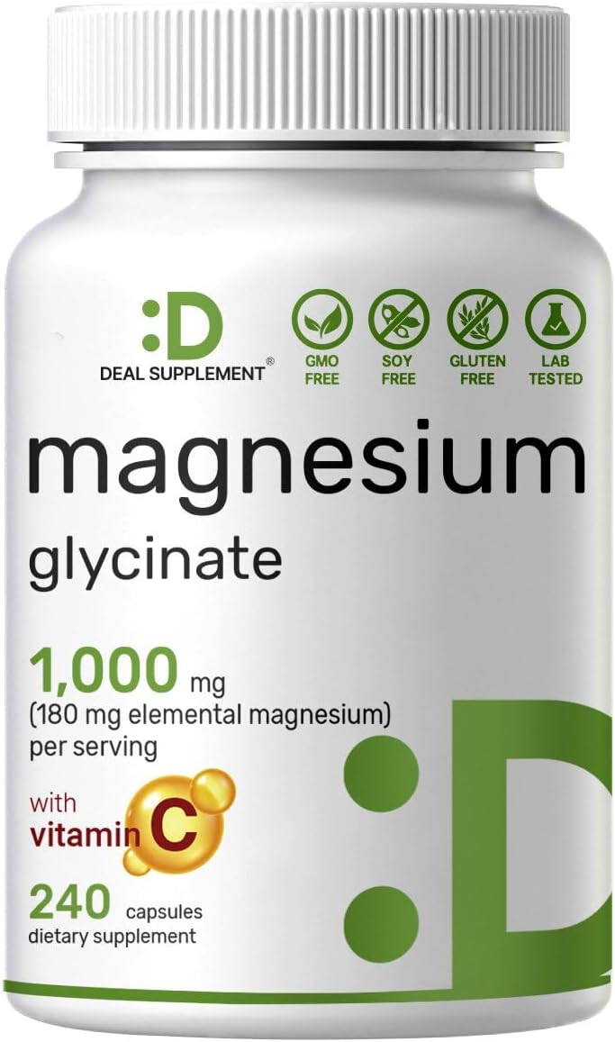 Magnesium Glycinate 500mg Per Capsule (1000mg Per Serving) Plus Vitamin C