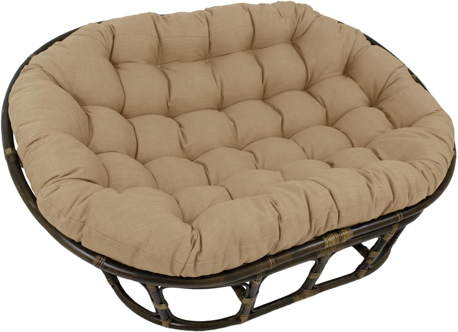 Bali Rattan Double Papasan Chair with Solid All-Weather Cushion Sandstone