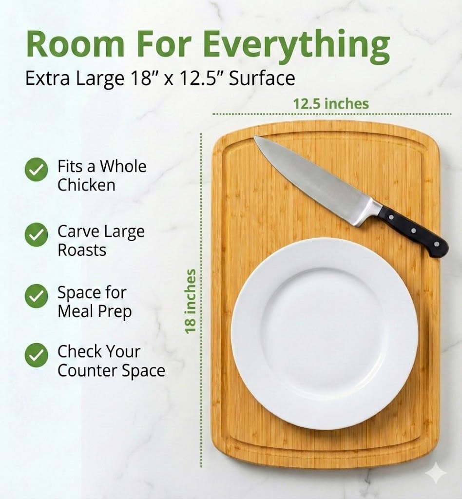INDESTRUCTABLE Bamboo Cutting Board (Extra Large) with Vertical Grain Strength Technology - Non Toxic, Spacious and Lightweight 18" XL Chopping Board Gift - Replacements for Life