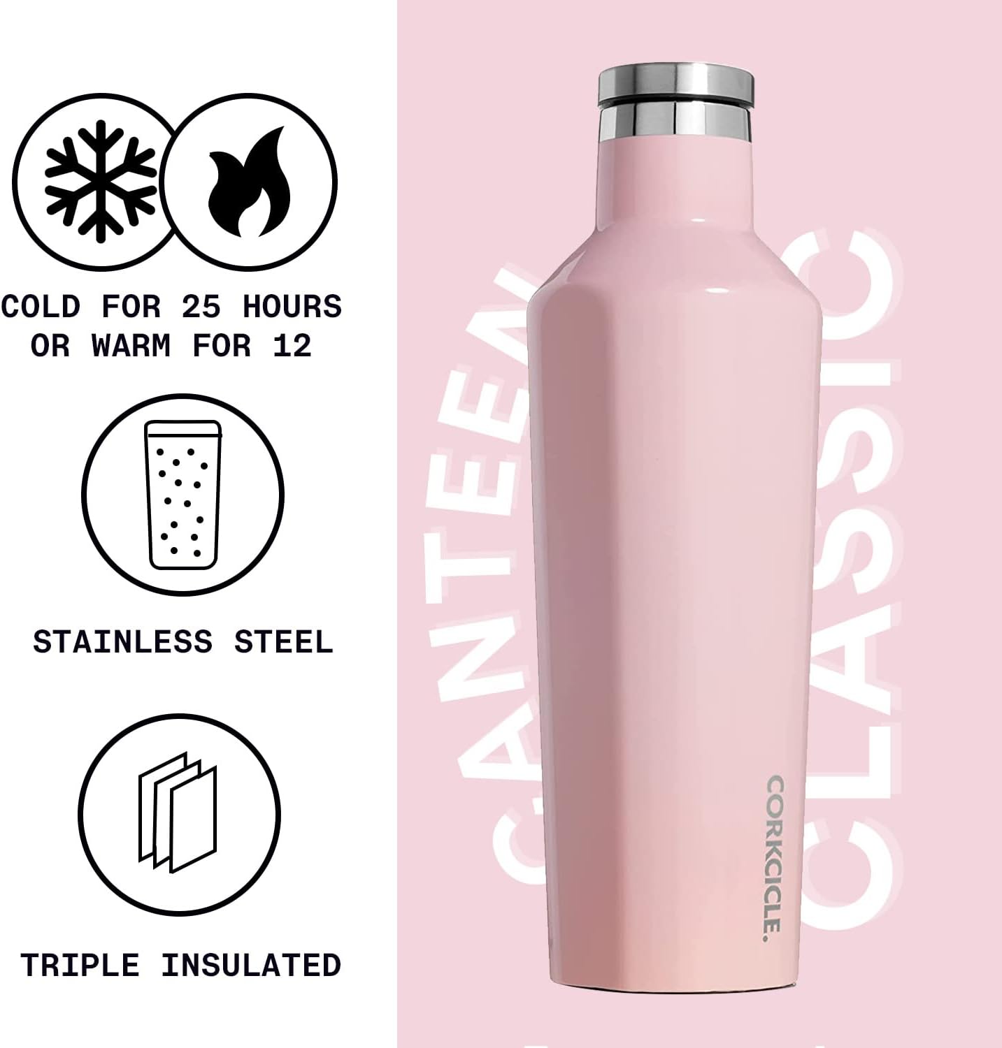 Corkcicle., Canteen Quartz Rose Gloss 16 Ounce
