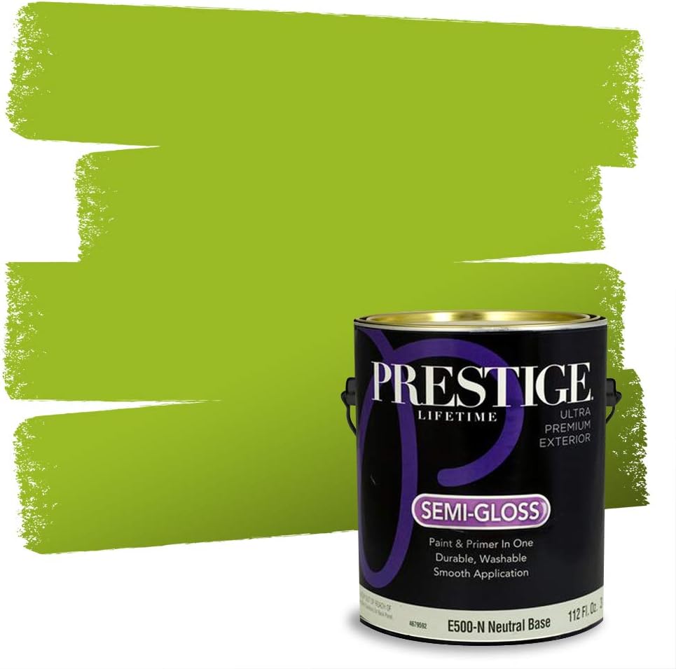 PRESTIGE Paints Exterior Paint and Primer In One, 1-Gallon, Semi-Gloss, Comparable Match of Sherwin Williams* Electric Lime*