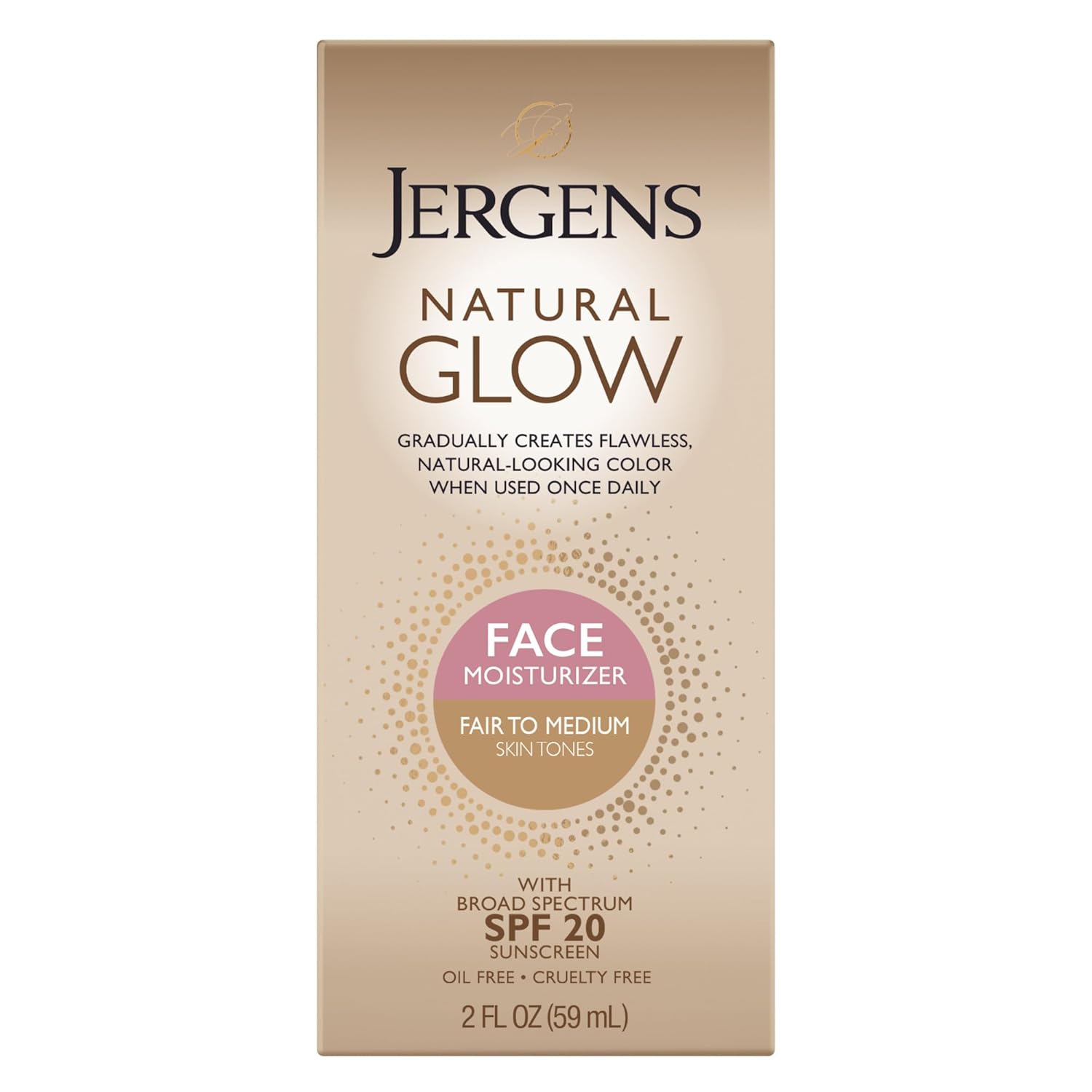 Jergens Natural Glow Face Self Tanner Lotion SPF 20, Fair To Medium, 2 oz | Sunless Tanning, Daily Facial Sunscreen, Oil Free Formula
