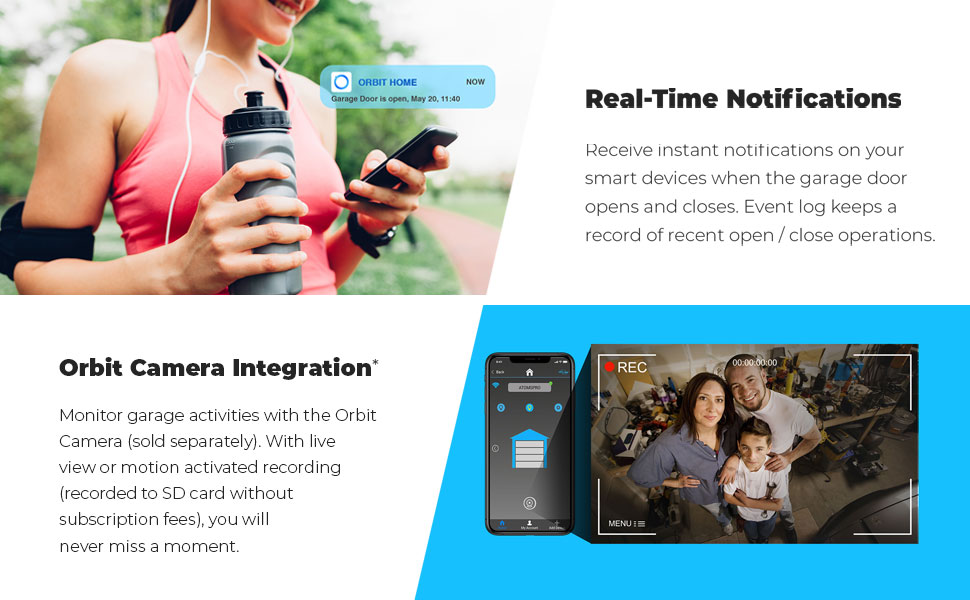 real-time notifications, orbit camera integration