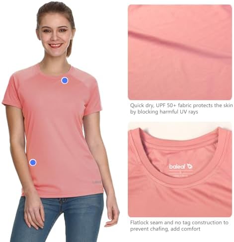 baleaf Women's UPF 50+ UV Protection Shirts Short Sleeve T-Shirts SPF Sun Shirts Quick Dry Outdoor Performance Tops Pink Size M