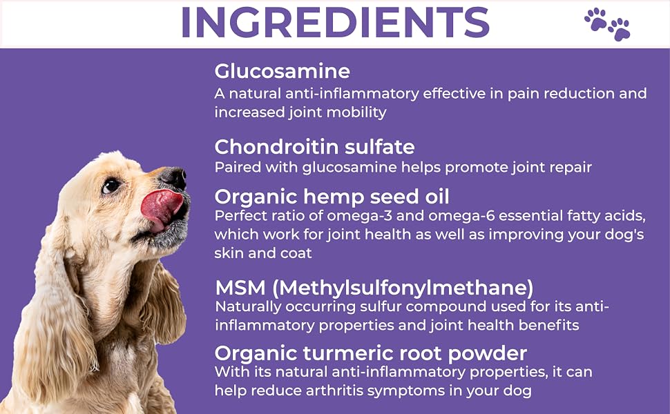 dog glucosamine dogs hip joint supplement chondroitin arthritis pain hemp oil pain relief