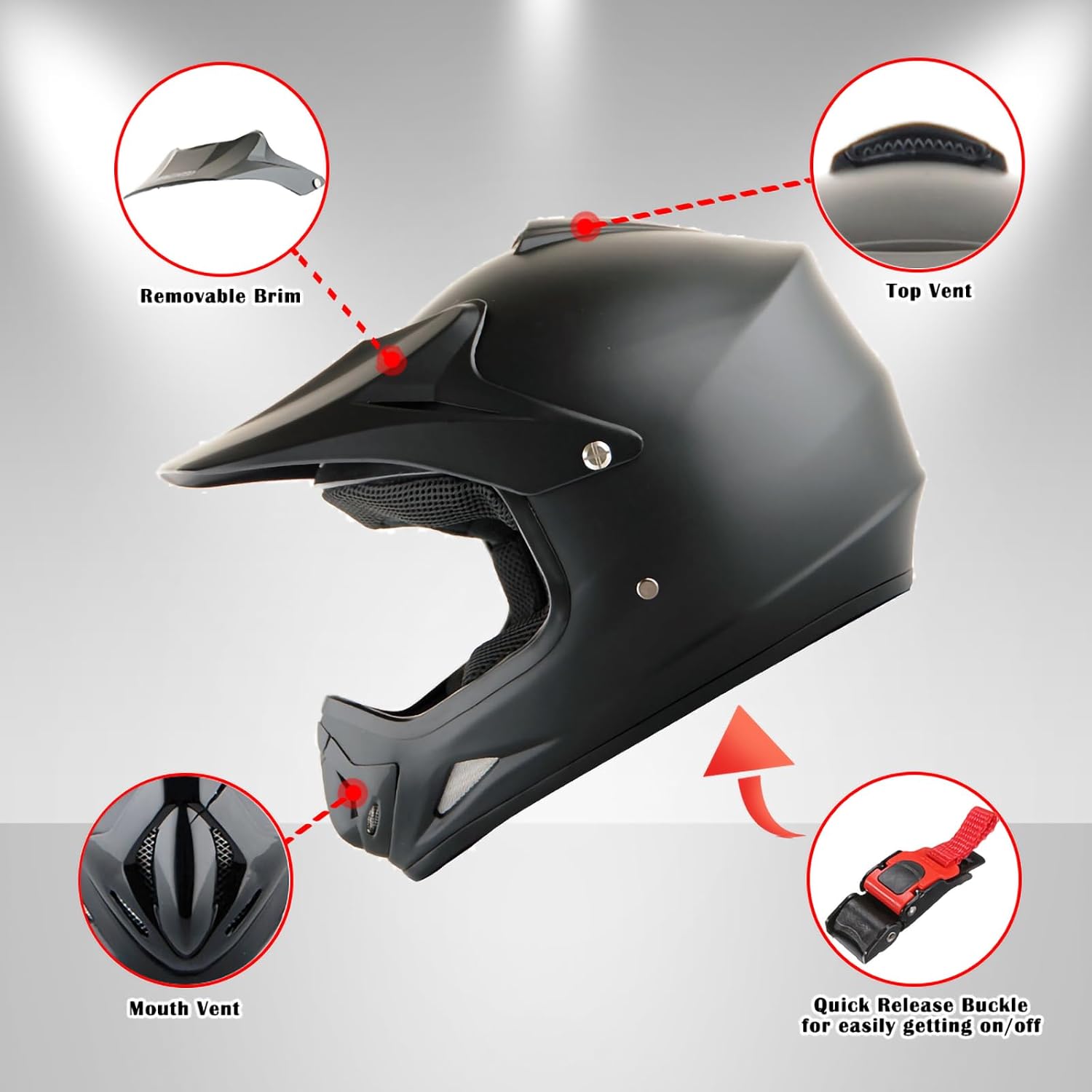 WOW Youth Kids Motocross BMX MX ATV Dirt Bike Helmet Matt Black