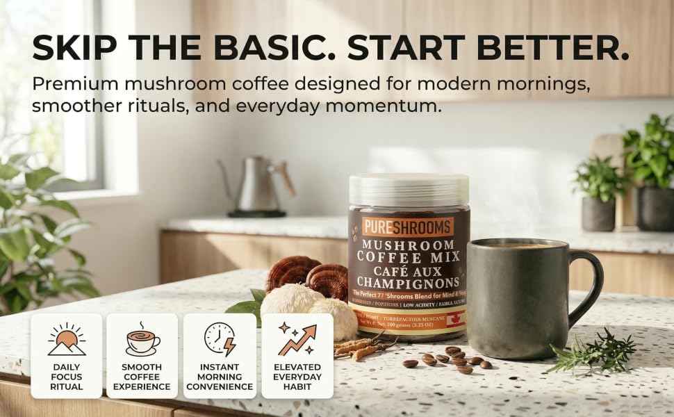 vegan keto gluten free organic adaptogenic mushroom coffee mix for daily focus and morning ritual