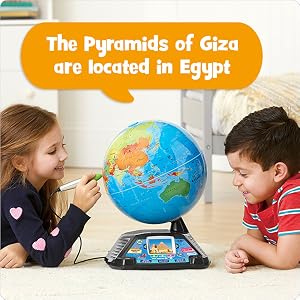 Using the Magic Adventures Globe, kids see and hear: The Pyramids of Giza are located in Egypt.