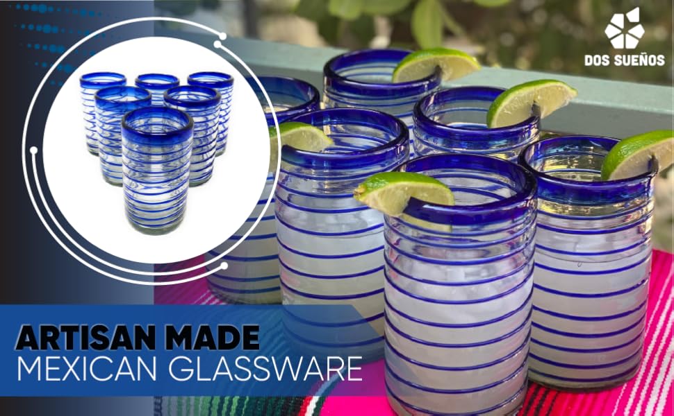 mexican glassware margarita drinking glass blue spiral