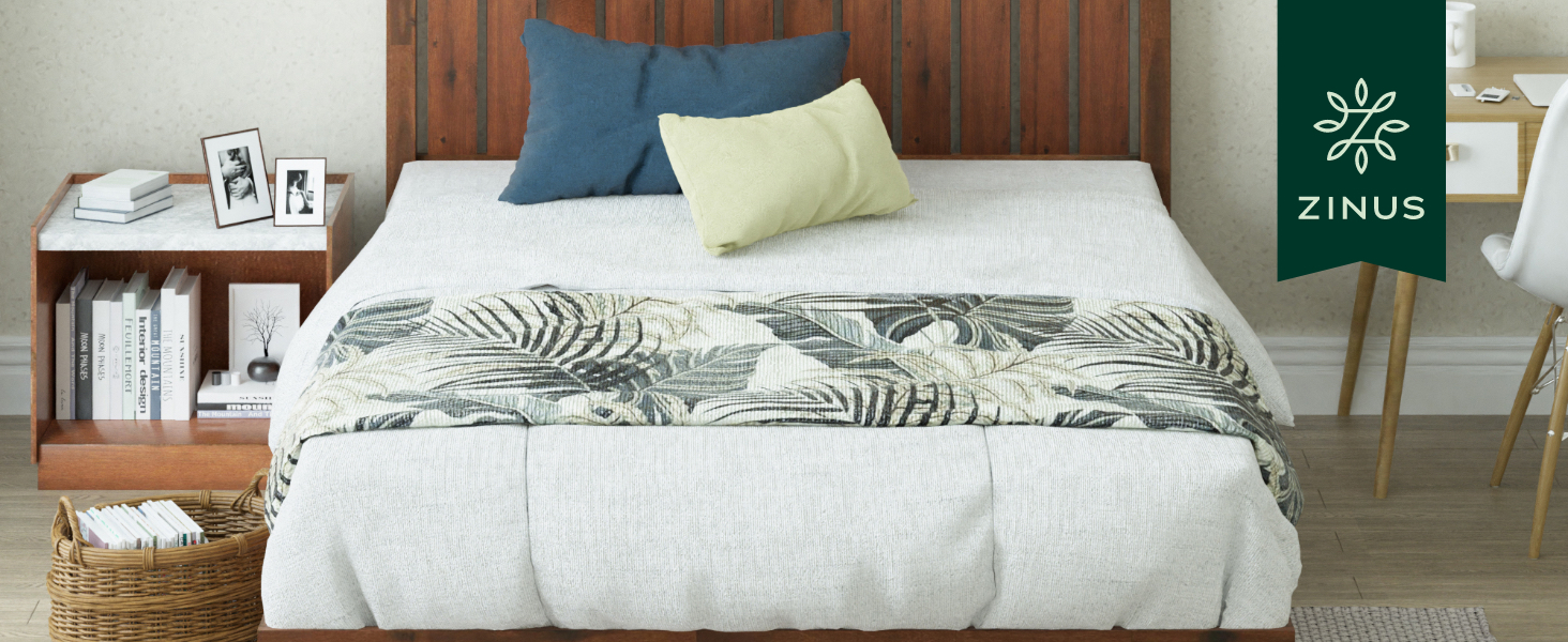 Vivek 12" Deluxe Wood Platform Bed with Headboard