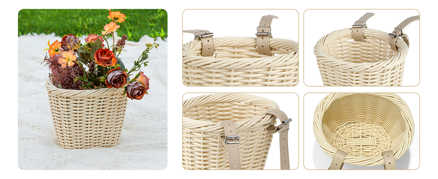 Kids Bike Basket Front,Hand-Woven Multi-Color Boys Girls Front Bicycle Basket