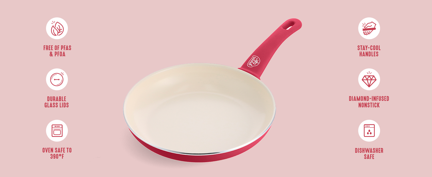 GreenLife, Ceramic Nonstick, PFAS-Free, Non-Toxic, Cookware, Frypans, Soft Grip